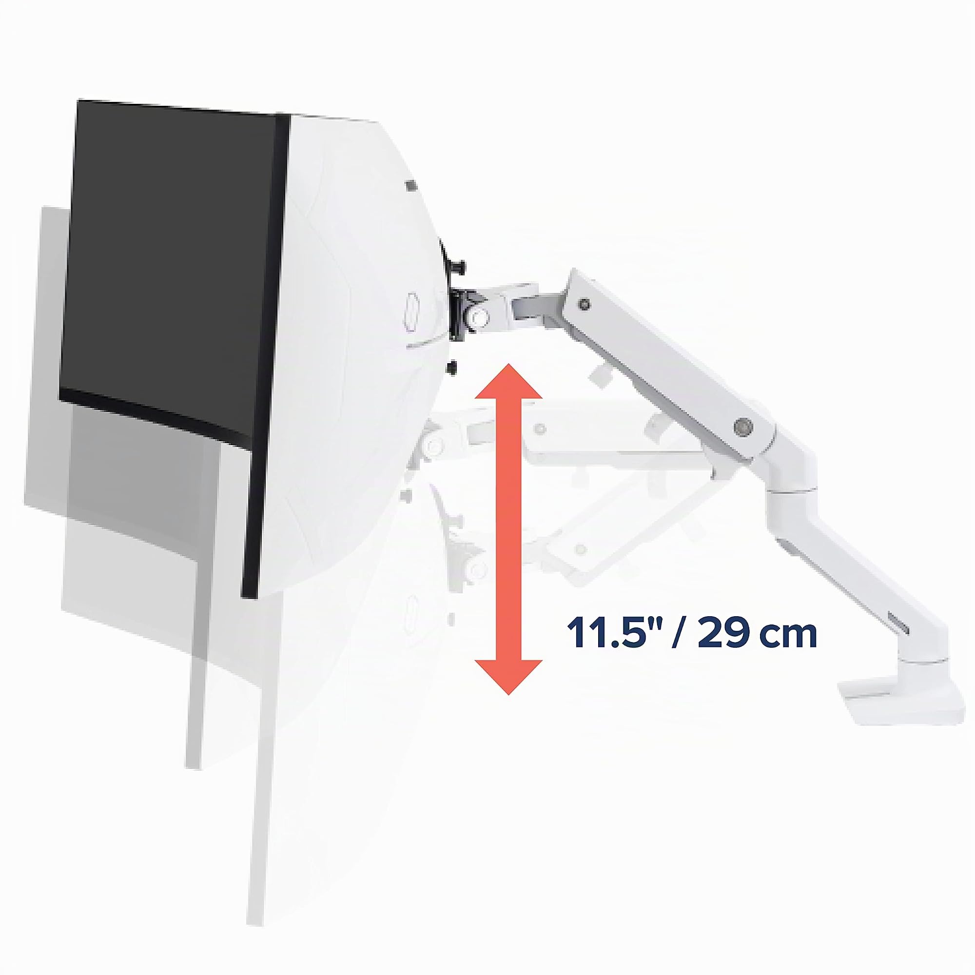 Ergotron – Braccio HX HD, da scrivania per monitor curvi ultrawide 1000R fino a 49 pollice, da 12,7 a 19,1kg, VESA 75x75/100x100mm - Snodo HD, Bianco (45-647-216)