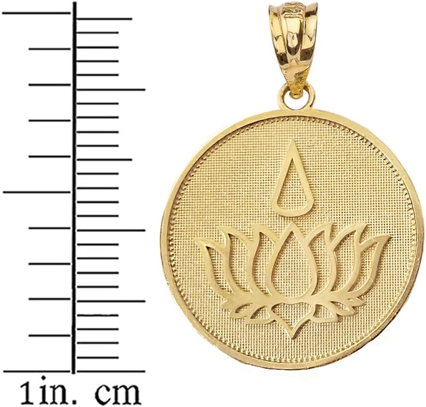 Lotus Flower Blossom with Teardrop Disc Pendant Necklace Fine Real Solid 10Kt Gold