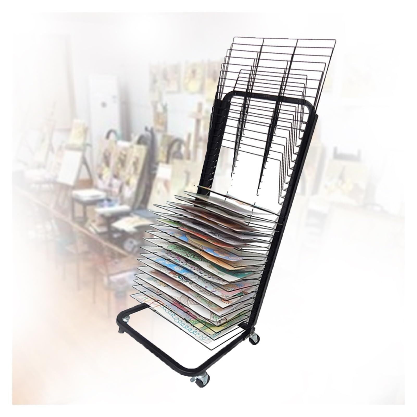 Aioneer Art Drying Rack With 25 Removable Shelves, Portable Artwork Organizer For Classroom, Preschool, Home, Studio – Ideal For S Art, Drawings & Posters