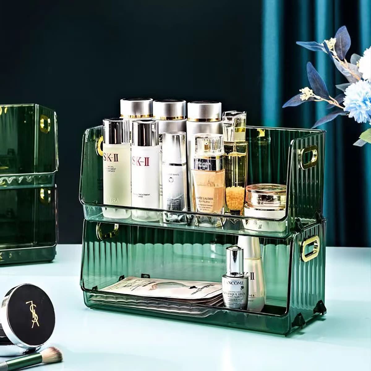 Makeup Organizer 2 pack,12.6-Inches long,6-inches Tall,Stackable Bathroom Organizer,Skin Care Organizer,Waterproof and Dustproof Makeup Holder,Ideal for Vanity,Bathroom and Kitchen…