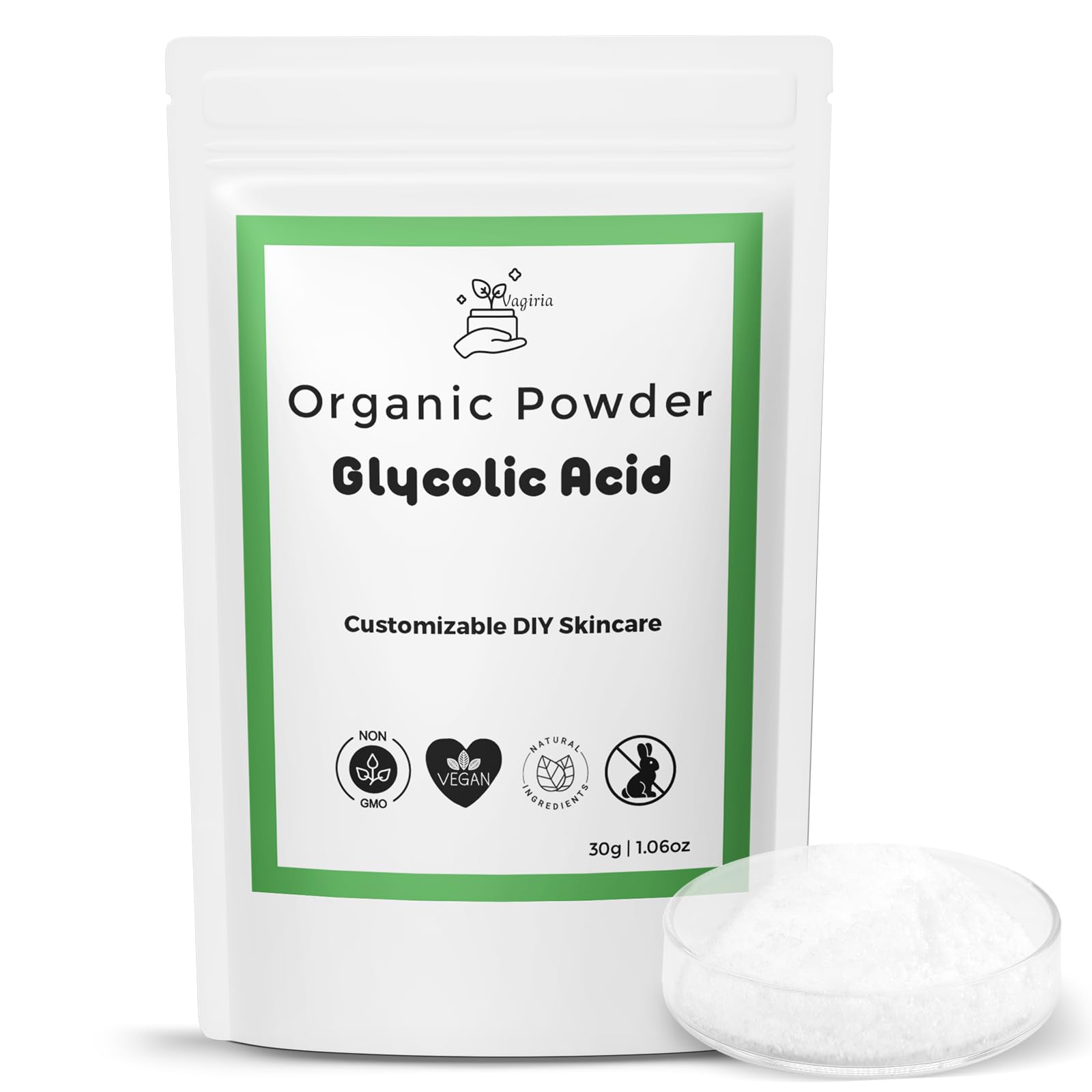 99% Pure Glycolic Acid Powder – Cosmetic Grade Exfoliant for DIY Skincare – Professional-Grade, Gentle Exfoliation for Radiant Skin - Ideal for Toners, Masks, and Chemical Peels - 30g