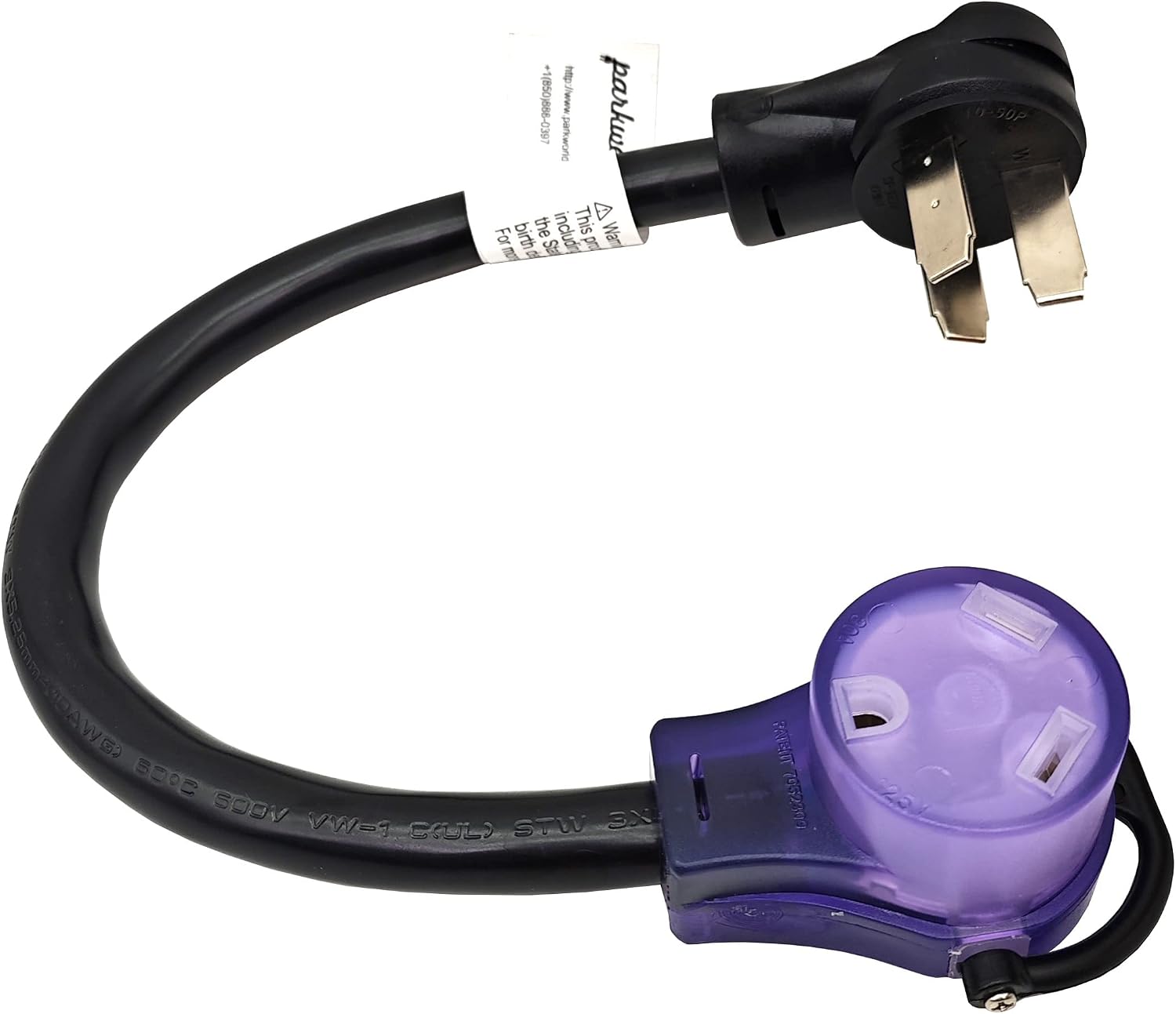 Parkworld 78813 AC Power Adapter Cord NEMA 10-50P Male to TT-30R RV 30A Outlet, 125 Volt 1.5FT