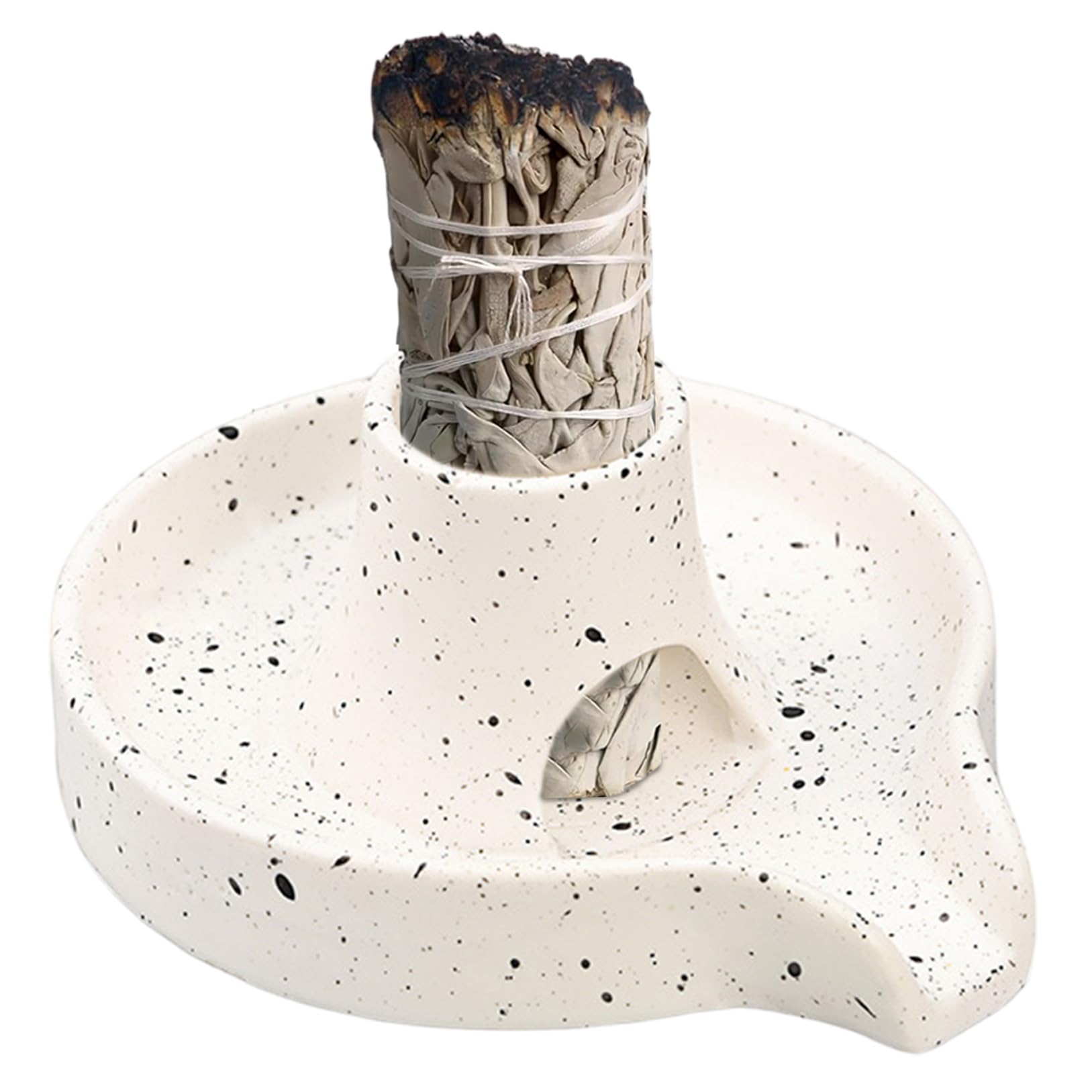 Porte-sauge en céramique artisanale blanche et support d'encens chic