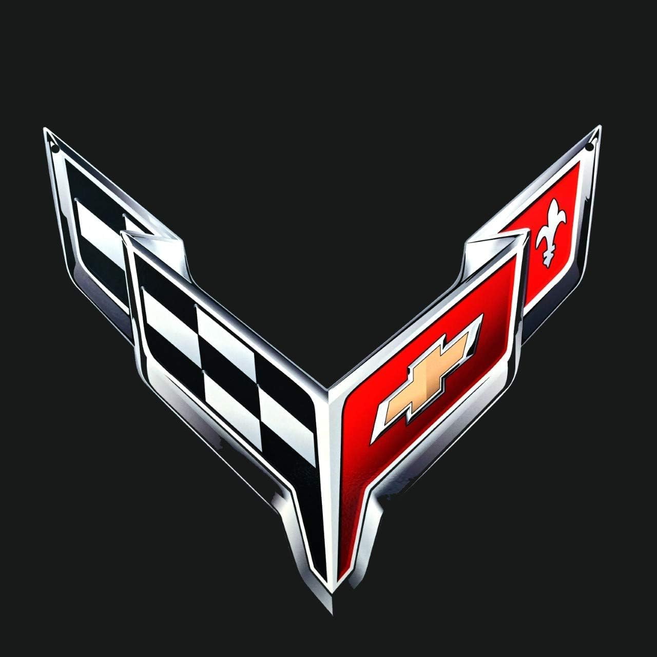 C8 Corvette Under Hood Emblem – Premium Metal Crossed Flags Logo Badge Kit for 2020–2026 Corvette Stingray, Z06, ZR1, E-Ray Underhood Dress Up Accessory (Chrome)