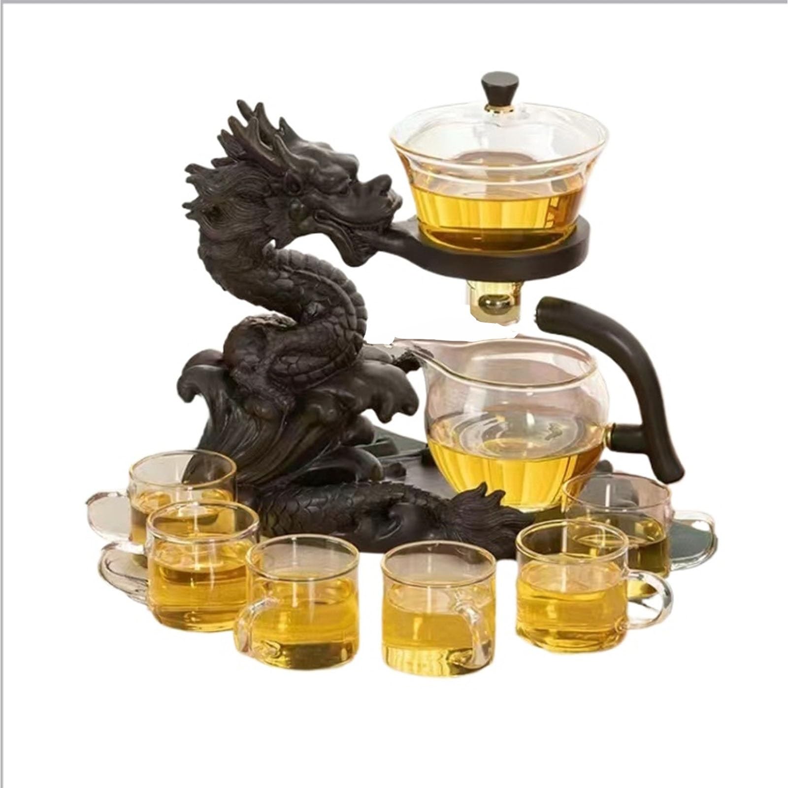 Vnook Magnetic Teapot, Glass Tea Set, Magnetic Lazy Tea Kettle for Household, Drinking Heat-Resistant Tea Set, For Tea Making in the Office and at Home(Nero)