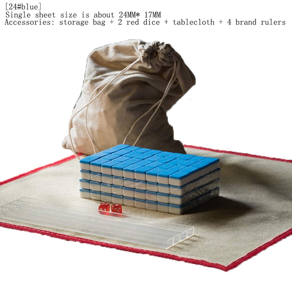 QWZ Portable Mahjong Set,Mini Travel Home Mahjong Tiles for Chinese Style Game Play (Mah Jong Mah Jongg Mahjongg) ( Color : Blue )