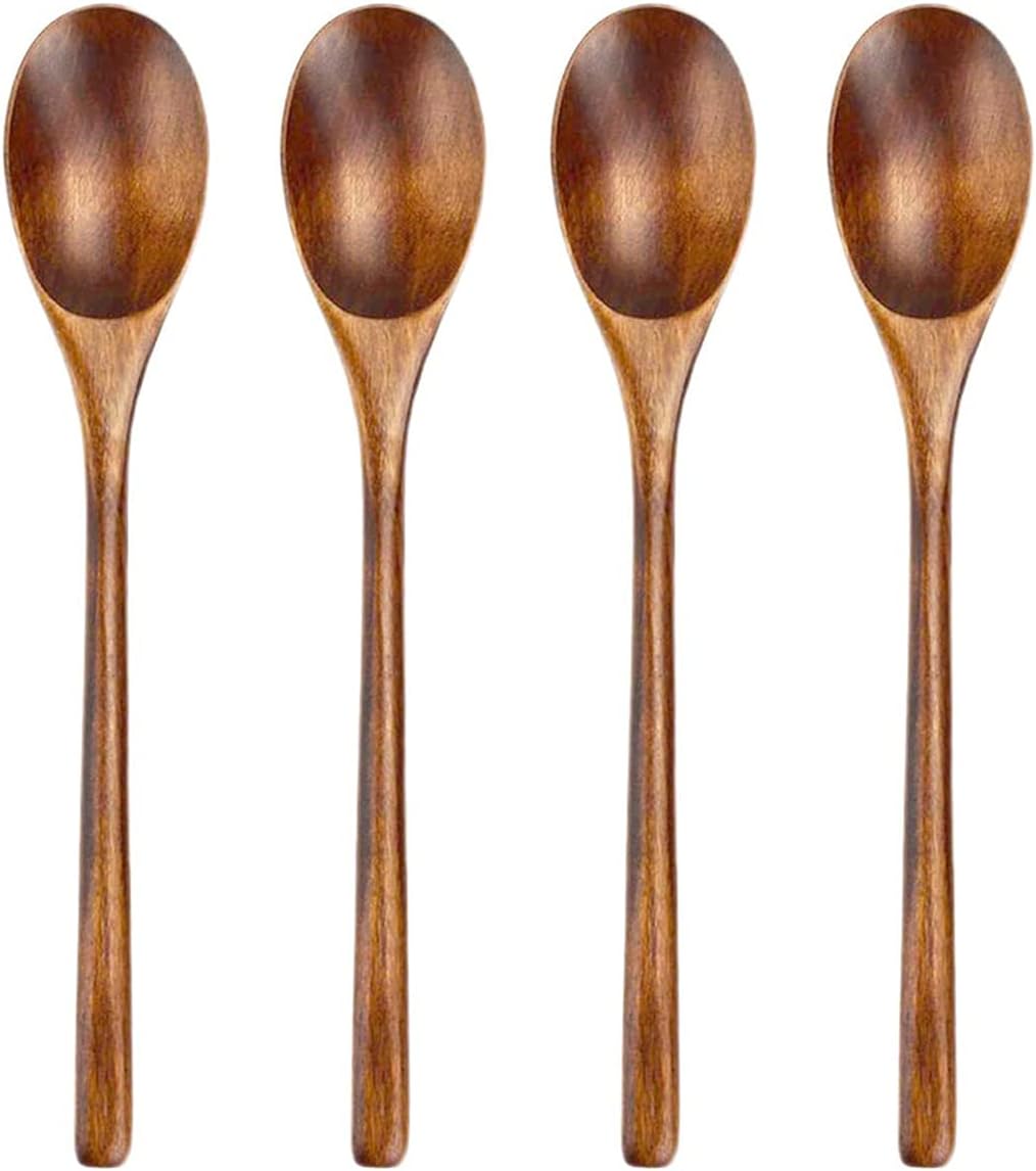 Wooden Spoon, 4Pcs Long Handle Cooking Spoons for Kitchen Stirring, Sugar Scrubs, Tasting