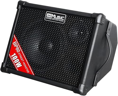 Coolmusic BP80 amplificador a batería para guitarra acústica - altavoz Bluetooth portátil 100W, 6 entradas, ecualizador de 3 bandas, negro (garantía