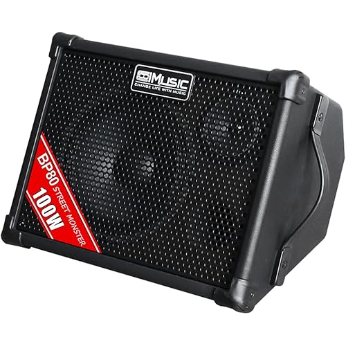 Coolmusic BP80 Battery Powered Acoustic Guitar Amplifier- Portable Bluetooth Speaker 100W, 6 Inputs,3 Band EQ,Black