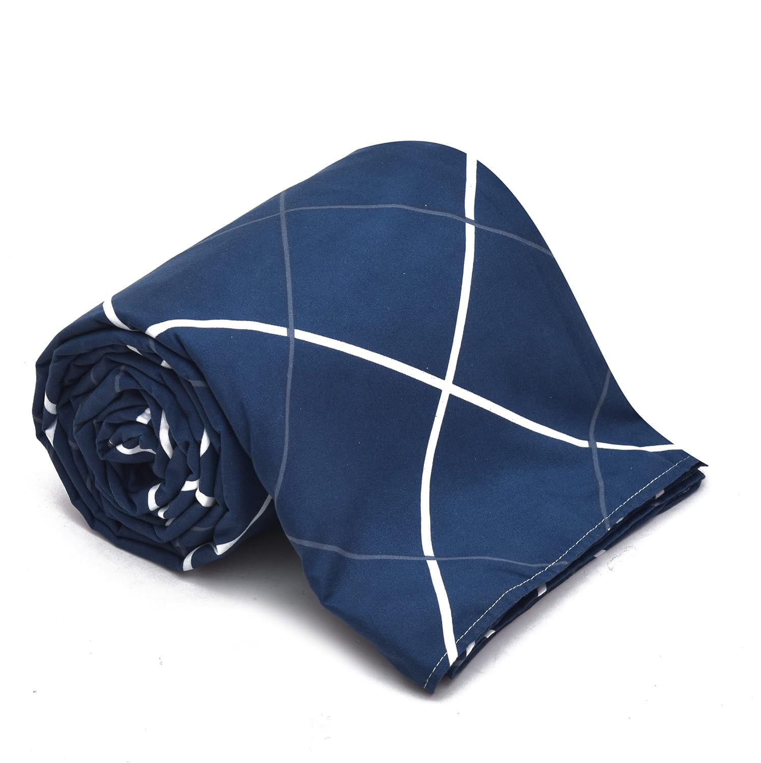 THE HOME STYLE 200TC Soft Glace Cotton King Size Duvet Cover II Razai Cover II Quilt Cover II Dohar for Double Bed with Zipper (90x100 Inch, Navy Blue Lines) 4
