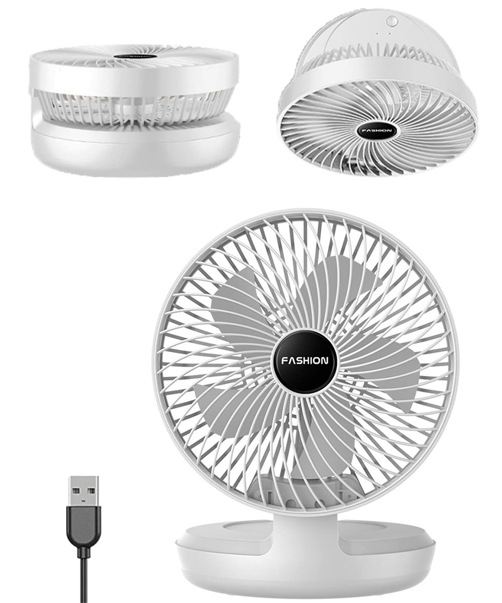 InderUSB Desktop Folding Fan,Portable Mini Electric Desk Fan,2 Speed Personal Quiet Fan,Small Dormitory Cooling Fan with Head Adjustable for Home Bedroom Office (White)