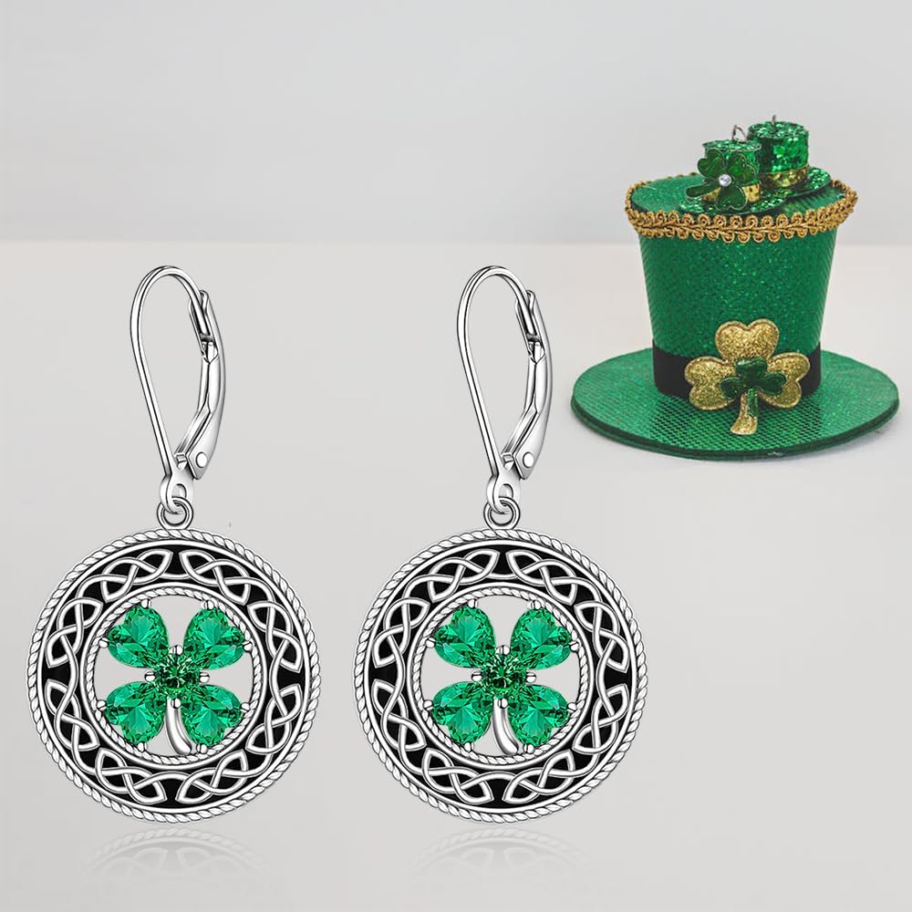 St Patricks Day Accessories Clover Earrings For Women Sterling Silver Shamrock Earrings Celtic Knot Dangle Jewelry Valentine Mothers Day Irish Shamrock Gifts - Image 9