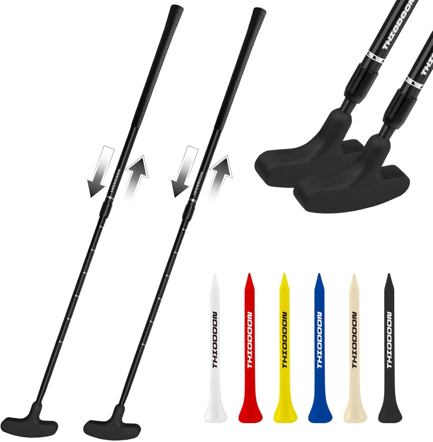 THIODOON Golf Putters for Men and Women Two-Way Kids Putter Mini Golf Putter for Right or Left Handed Golfers Adjustable Length Golf Putter Suitable for Children, Teenagers and Adults 2 Black Putters & 6 Golf Tees 2 Pack