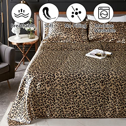 Udeal Queen Sheet Set Satin Sheets And Pillowcase Sets Silky Soft Cooling Bed Sheets Set Deep Pocket Luxury Cheetah Print Breathable Sheet 90 Gsm (4 Piece, Yellow Leopard) #TOP1