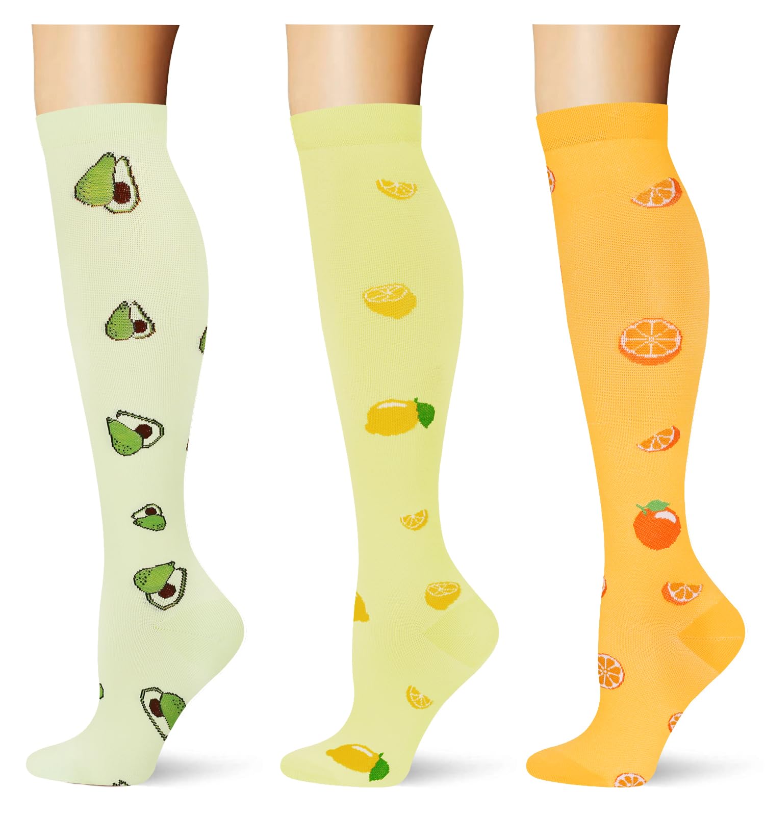 Photo 1 of (3 pairs) Compression Socks Long Knee High Socks for Women and Men 3p909 Yellow/Orange/Green 10/11/13 S/M