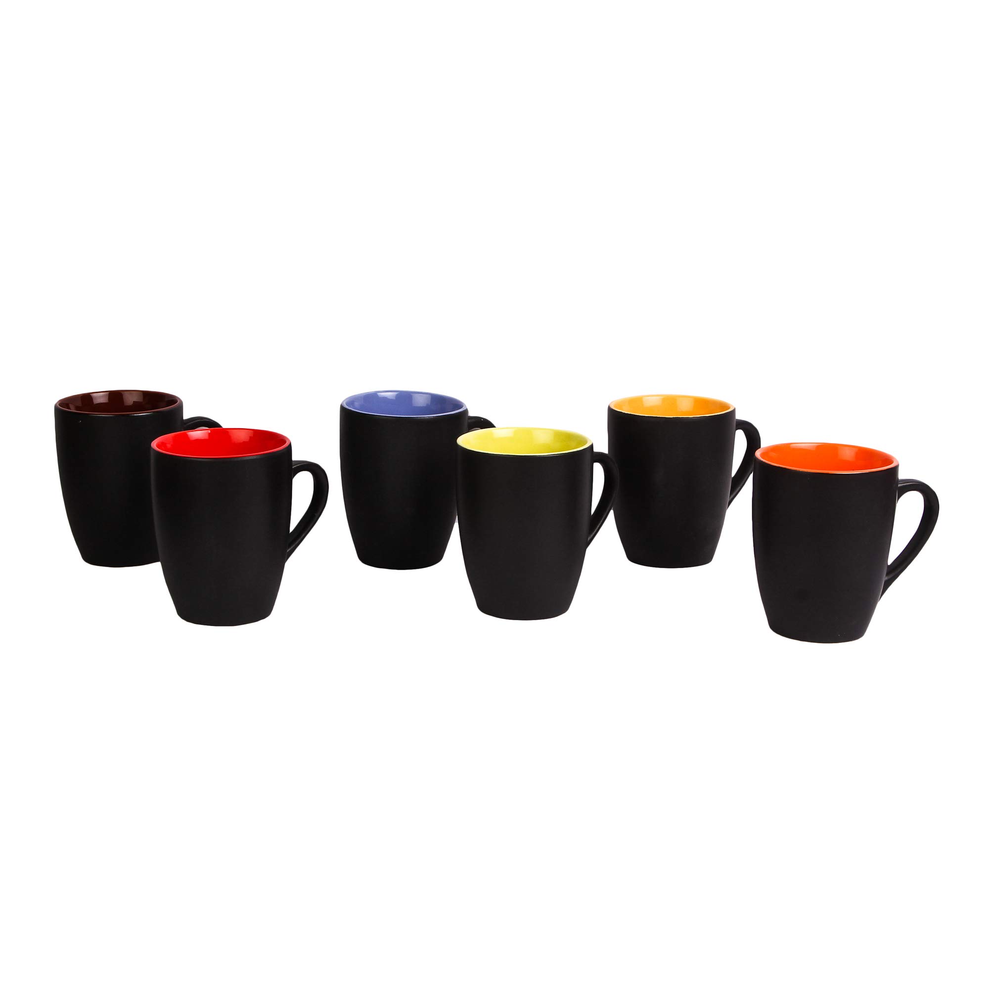 Saavre Royal Tapered Ceramic Coffee Mugs, 250 ml, Set of 6, Matt Black