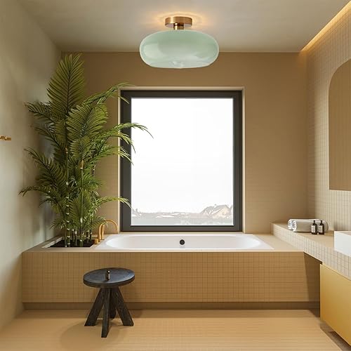 Miniatura 4 de Lámpara de techo de mediados de siglo, pantalla de vidrio de leche, lámpara de montaje empotrado moderna dorada para pasillo, comedor, cocina