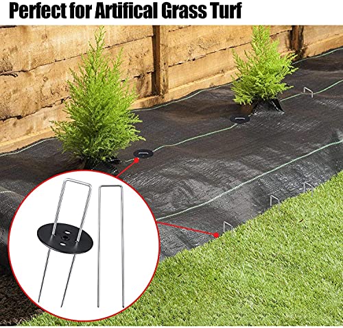 Landscape Fabric Staples, 6\" Heavy-Duty Garden Stakes Ground Landscape Pins, 50Pcs U-Shaped Galvanized Weed Fabric Staples with 10 Mats, for Poly Sheeting, Moisture Barrier Tape, Weed Mat Fabric
