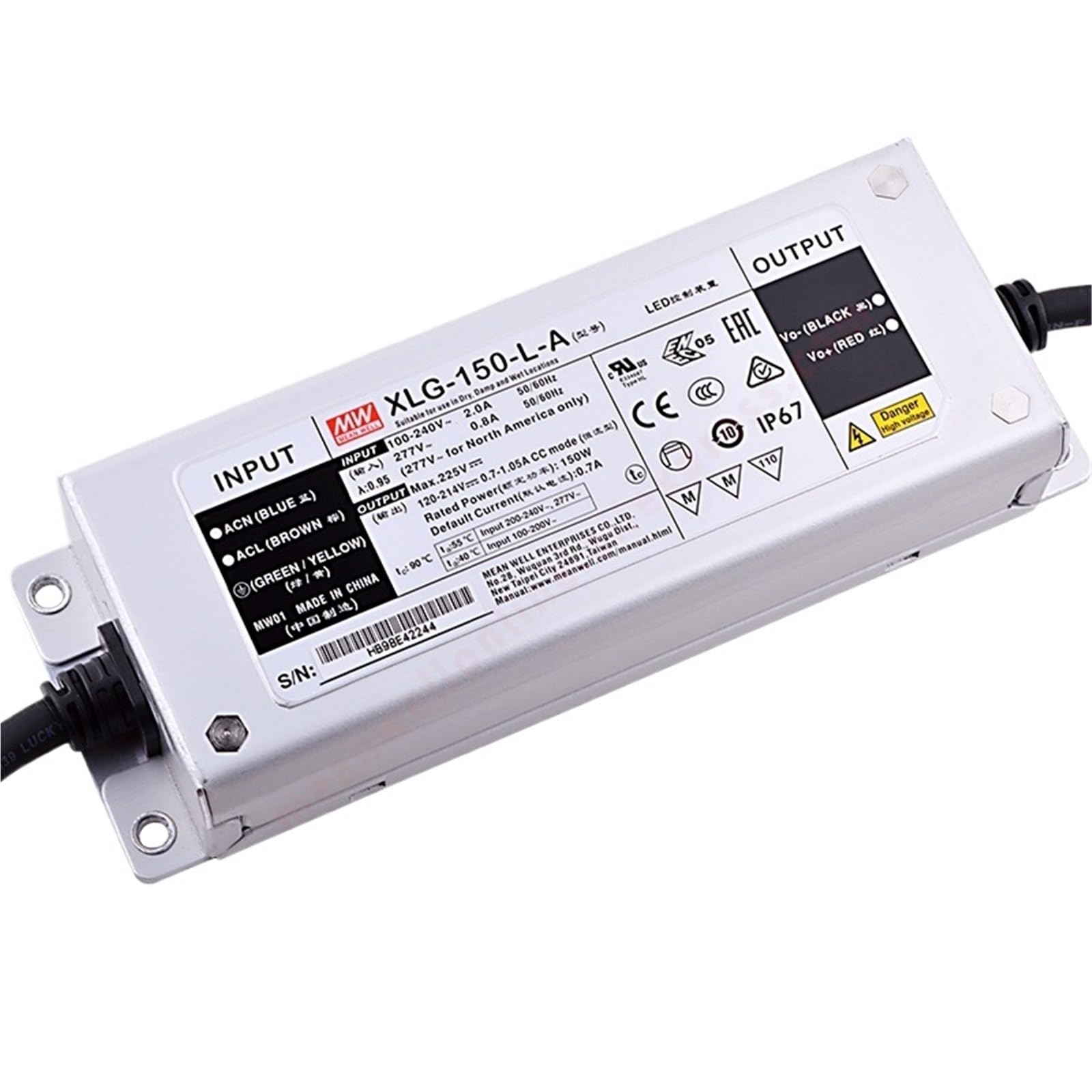Fcarumiqp Xlg-150-L-A-150W Xlg-150-L-A ， 150W/120-214V/350-1050Ma Constant Power Mode Led Driver
