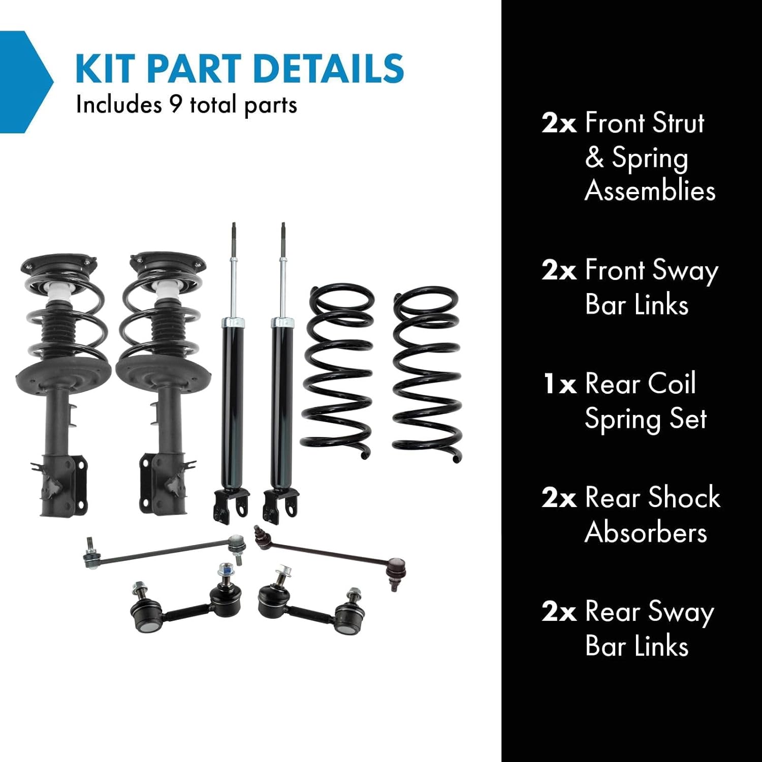 TRQ Front and Rear Suspension Kit Coil Spring Set Complete Strut & Coil Spring Assembly Shock Absorber Sway Bar Stabilizer Link Compatible with 2007-2013 Nissan Altima