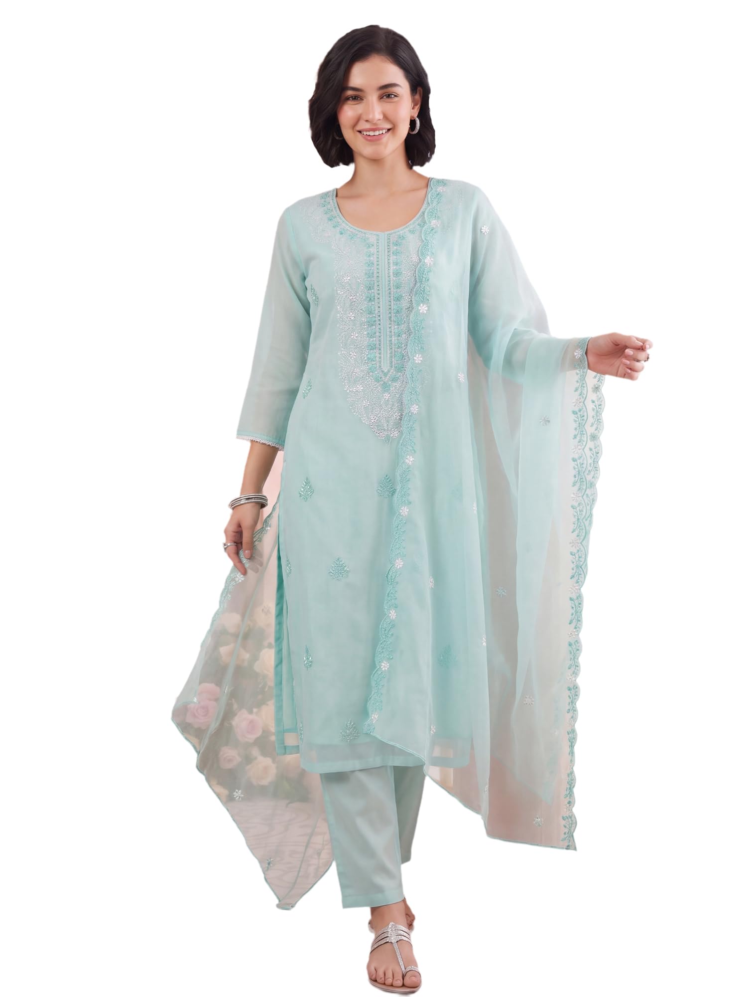 indo era Women's Slik Blend Straight Kurta Pant with Dupatta Set-picture-30