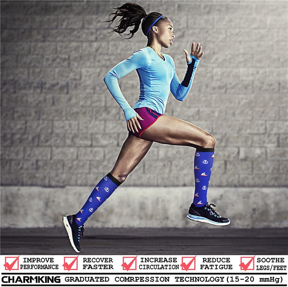 CHARMKING Compression Socks for Women & Men Circulation (8 Pairs) 15-20 mmHg Best Calf Socks Support for Athletic Cycling thumbnail