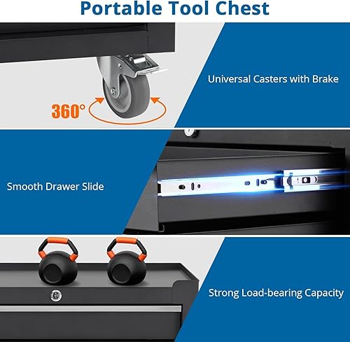 Miniatura 7 de Garvee Caja de herramientas con ruedas, armario de almacenamiento de herramientas de 4 cajones, caja de herramientas con ruedas, organizador de