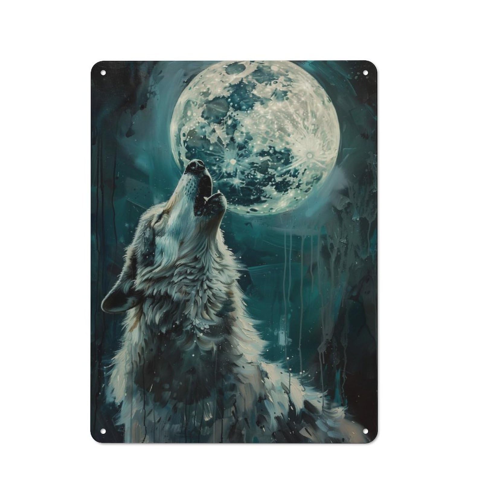 Junmoney Howling Wolf Moon Night Metal Wall Art Sign 40X30cm, Retro Vintage Wall Decor For Kitchen, Hallway, Bar Or Small Cafe