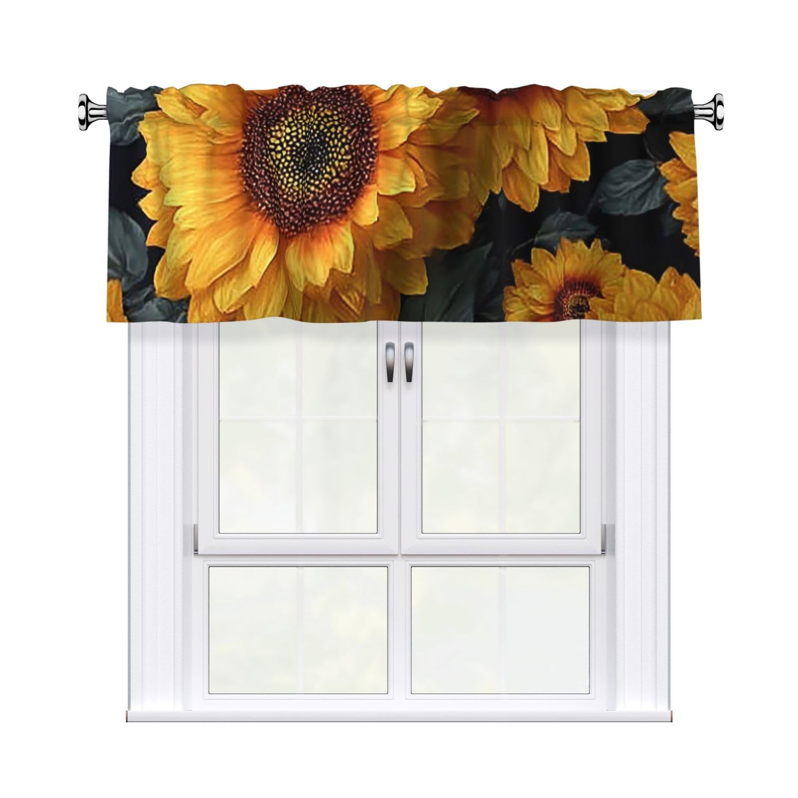 HJKJKKJ Window Valance 137x 46 CM Kitchen Curtains sunflower Valances for Windows Vintage Short Window Curtains Farmhouse Rod Pocket Decorative Curtain Valance for Bedroom Bathroom