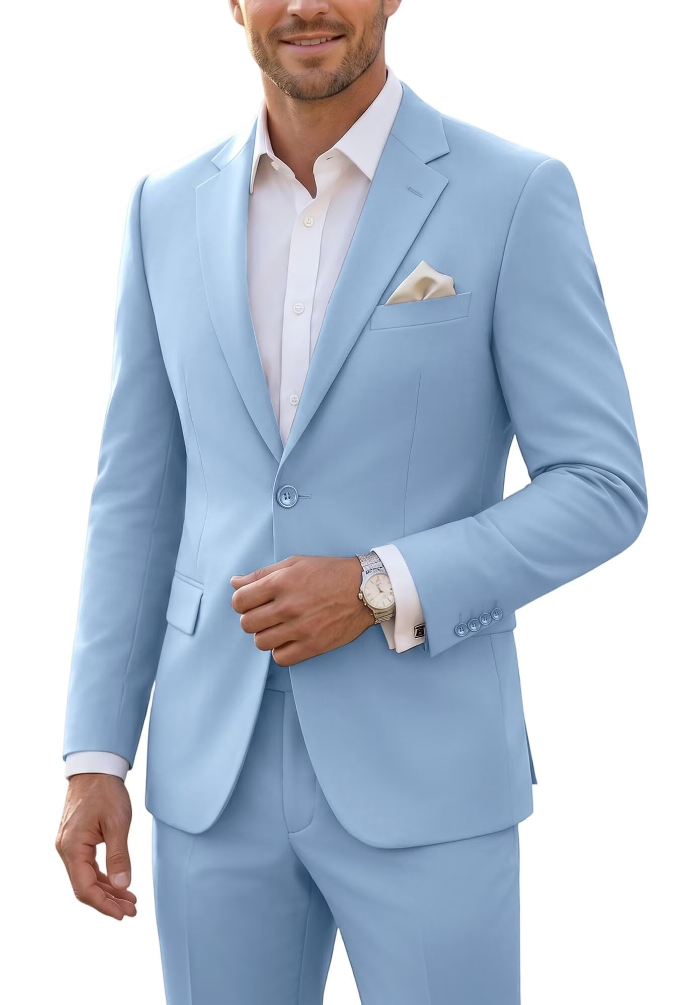 Photo 1 of JPF Sky Blue Suits for Men 2 Piece Jacket and Dress Pants Set with Tie Groomsmen Suit for Wedding Easter Prom Tuxedo Suits XL