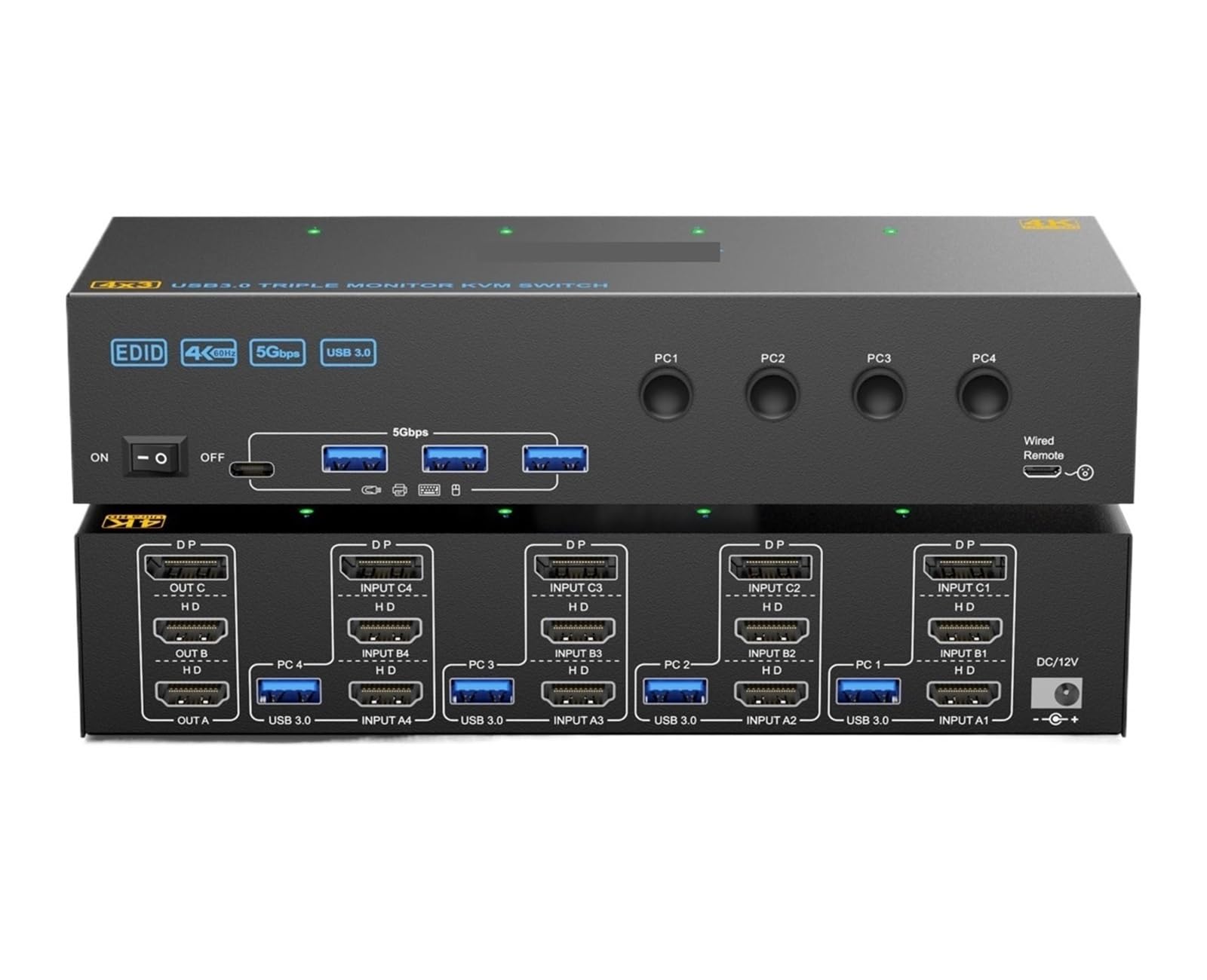 KVM Switch 1/3 Monitors 4 Computers 4K,2HDMI+Displayport KVM Switch Triple Monitor for 4 PC Share 3 Monitor+4 USB3.0 Port(AU Power Adapter,4 in 3 Out)-image-31