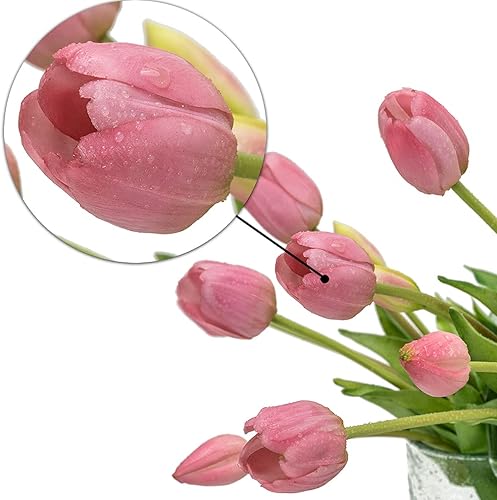 Miniatura 32 de 15 flores de tulipanes artificiales, ramo de látex de tacto real, tulipanes falsos para oficina, boda, fiesta, hogar, cocina, jardín