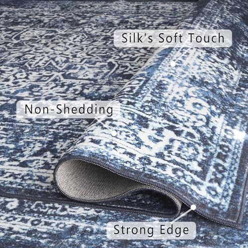 vivorug 6x9 Area Rugs, Stain Resistant Washable Rug for Living Room, Vintage-Inspired (Navy Blue, 6'x9')
