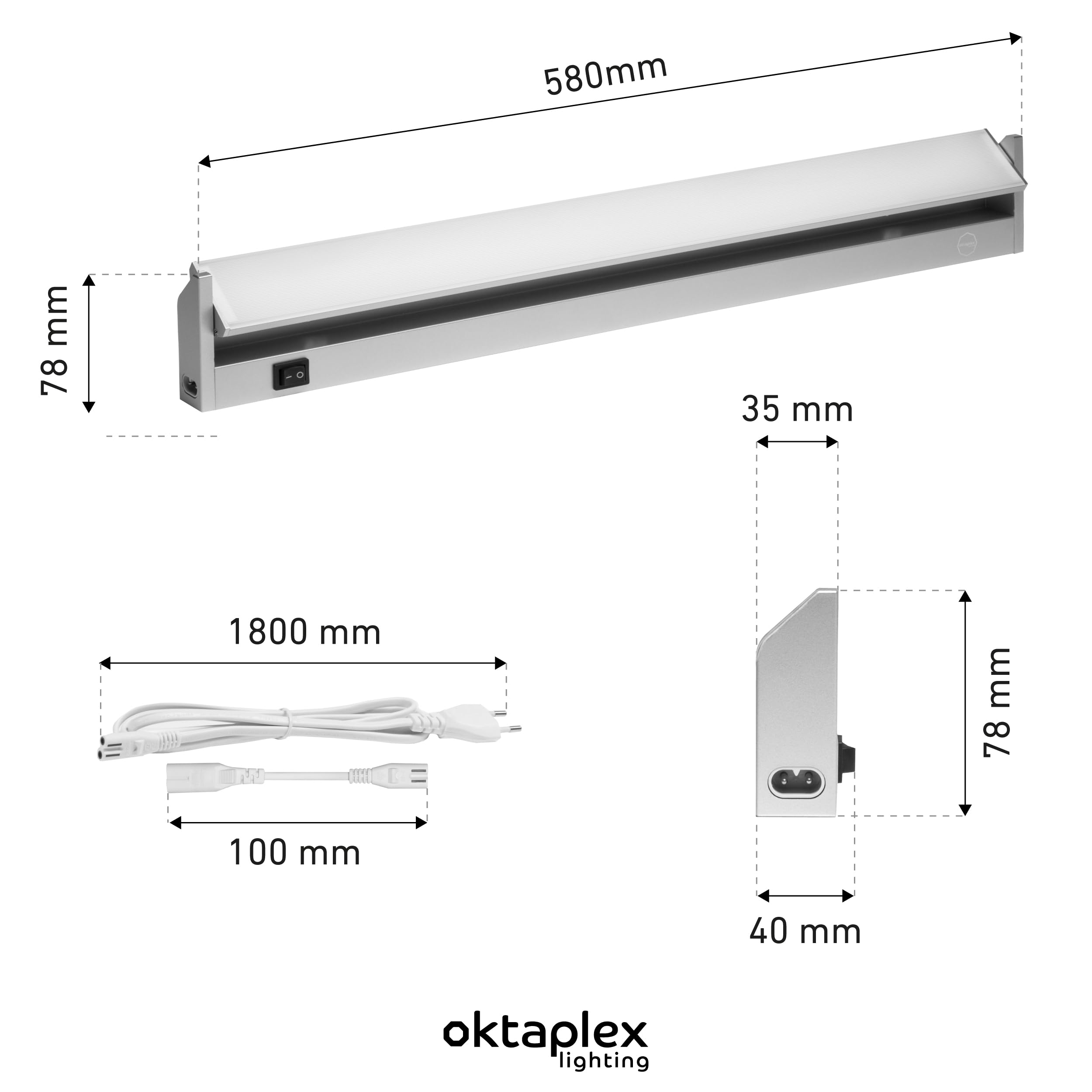 Oktaplex 2er Set Rota Aluminium Unterbaulampe Küche LED schwenkbar 58 cm warmweiss