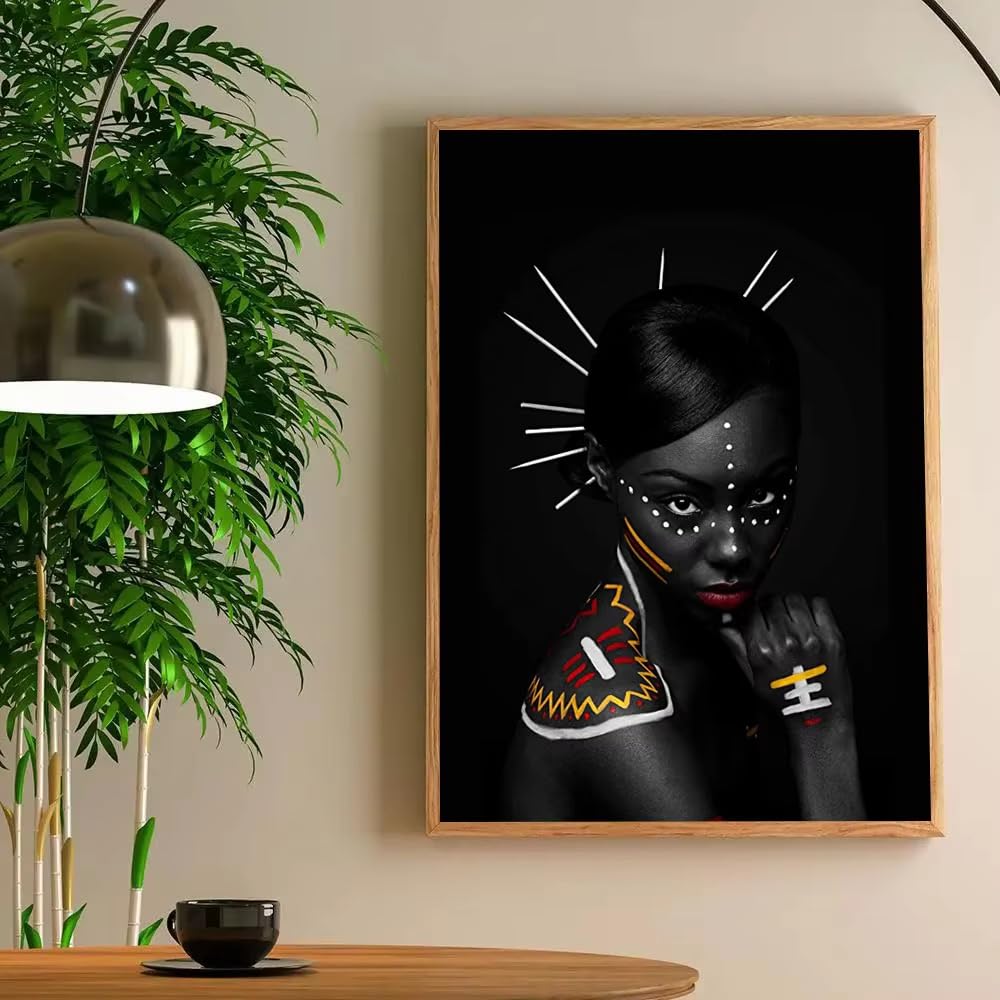 DFZEWKI Modern Black Gold African Woman Portrait Print Home Living Room Bedroom Entrance Bar Restaurant(70x100cm(28x39in)/No frame)