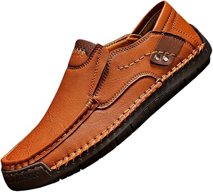 QINGCOMFACAI Mens Casual Loafers Comfortable Slip on Soft Leather Shoes Business Office Walking Driving Shoes
