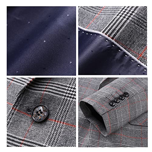 Mens Casual Plaid Blazer Jacket Slim Fit Sports Coat One Button Tuxedo Jacket For Men Light Grey #TOP5