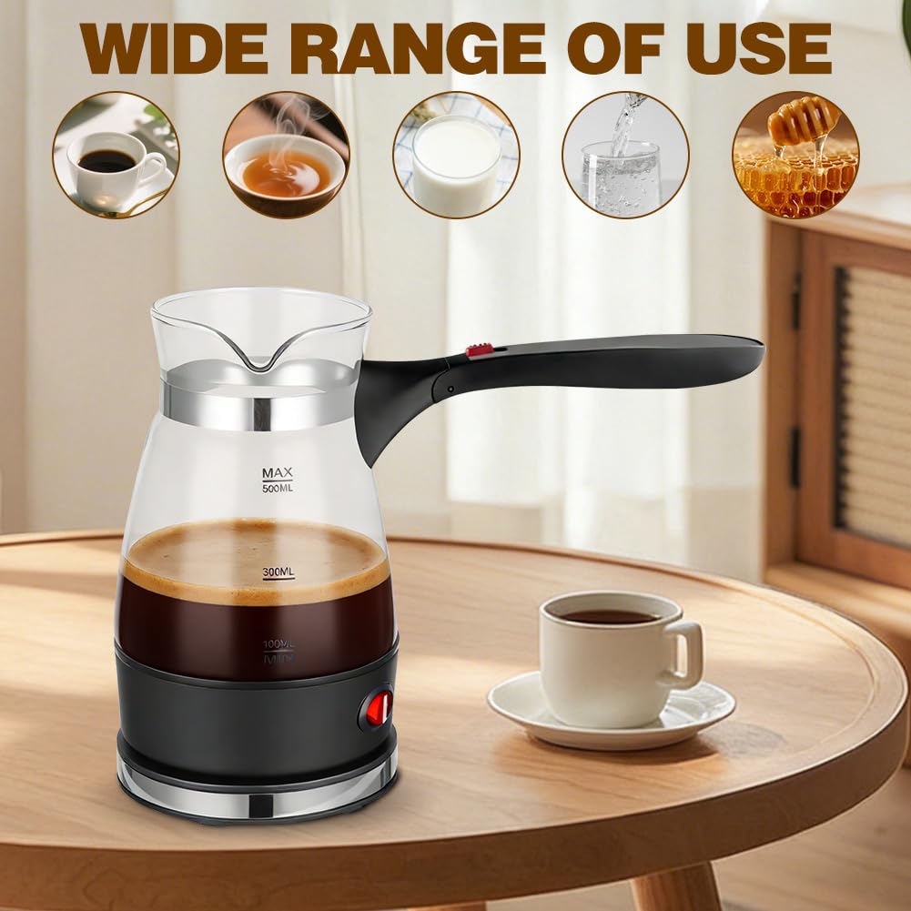 RANJIMA Cafetière Turque Électrique 500ml, Machine à Café Turc et Théière Électrique, Cafetière Moka & Expresso Turque avec Poignée