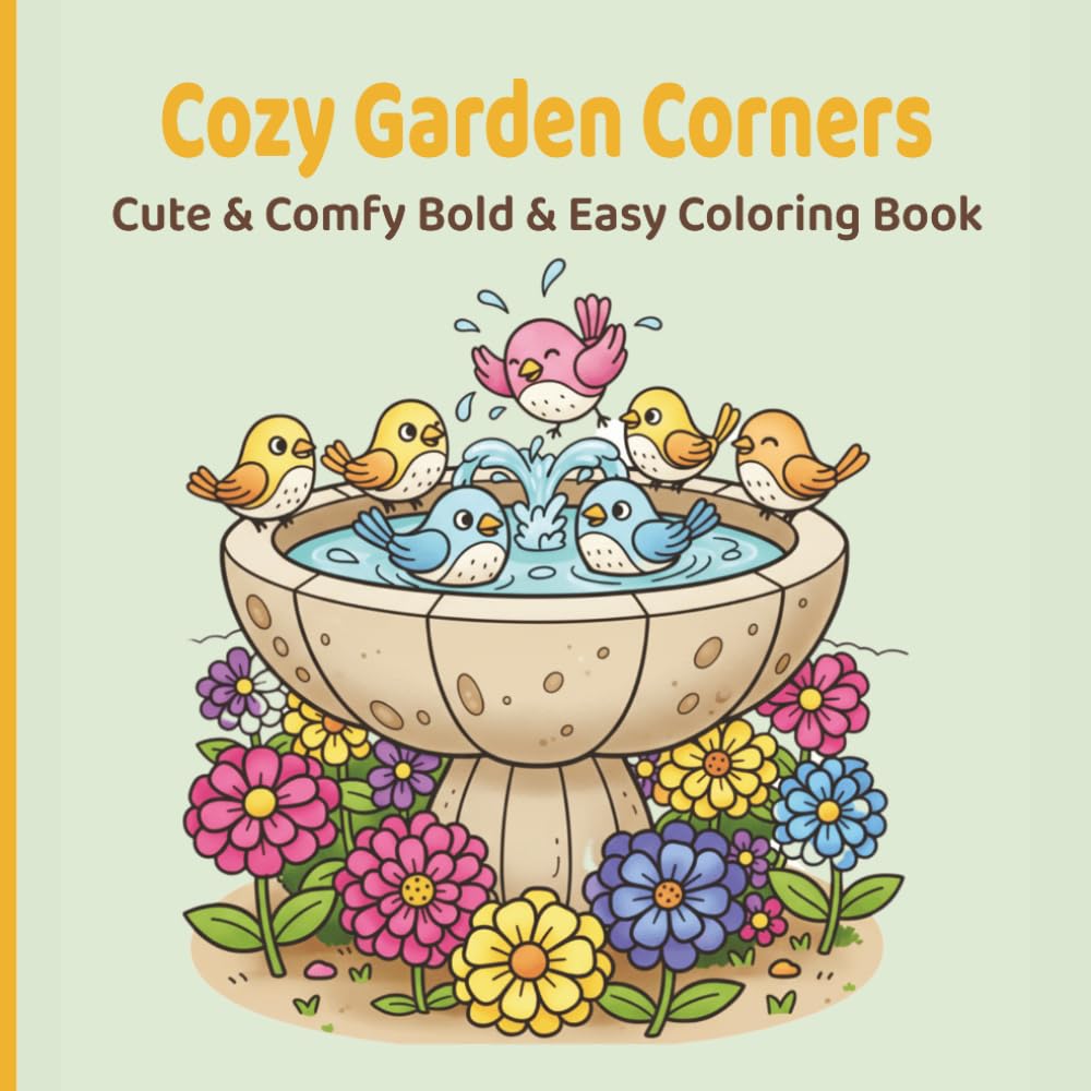 Cozy Garden Corners: Cute & Comfy Bold & Easy Coloring Book for Adults and Teens Featuring Adorable Animals, Flowers, and Peaceful Garden Scenes for Relaxation (Petal & Bloom Coloring)