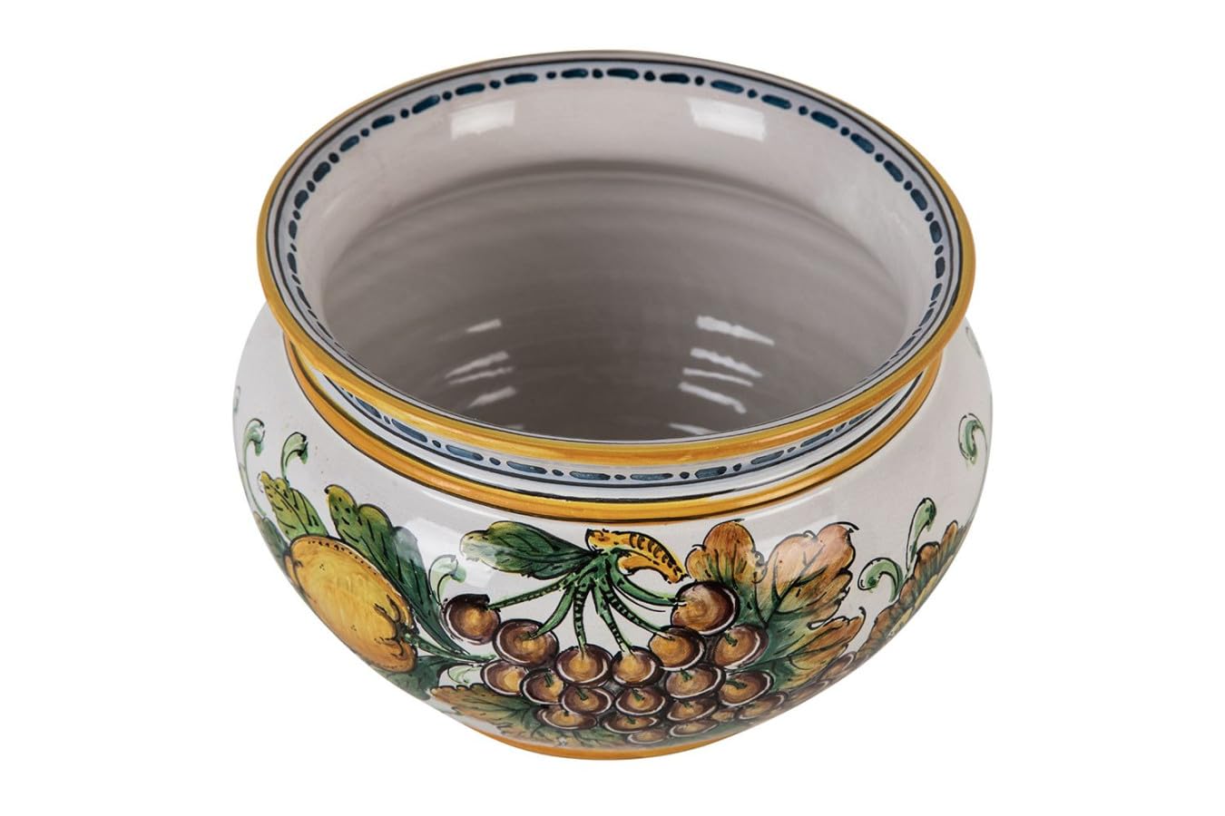 Cerames Pflanzkübel Keramik im sizilianischen Stil von Caltagirone Vaso di Limoni e Uva S – Italienischer Blumenkübel, runder Blumentopf für Innenbereich und Fensterbank, Ø 20 cm, Höhe 15 cm