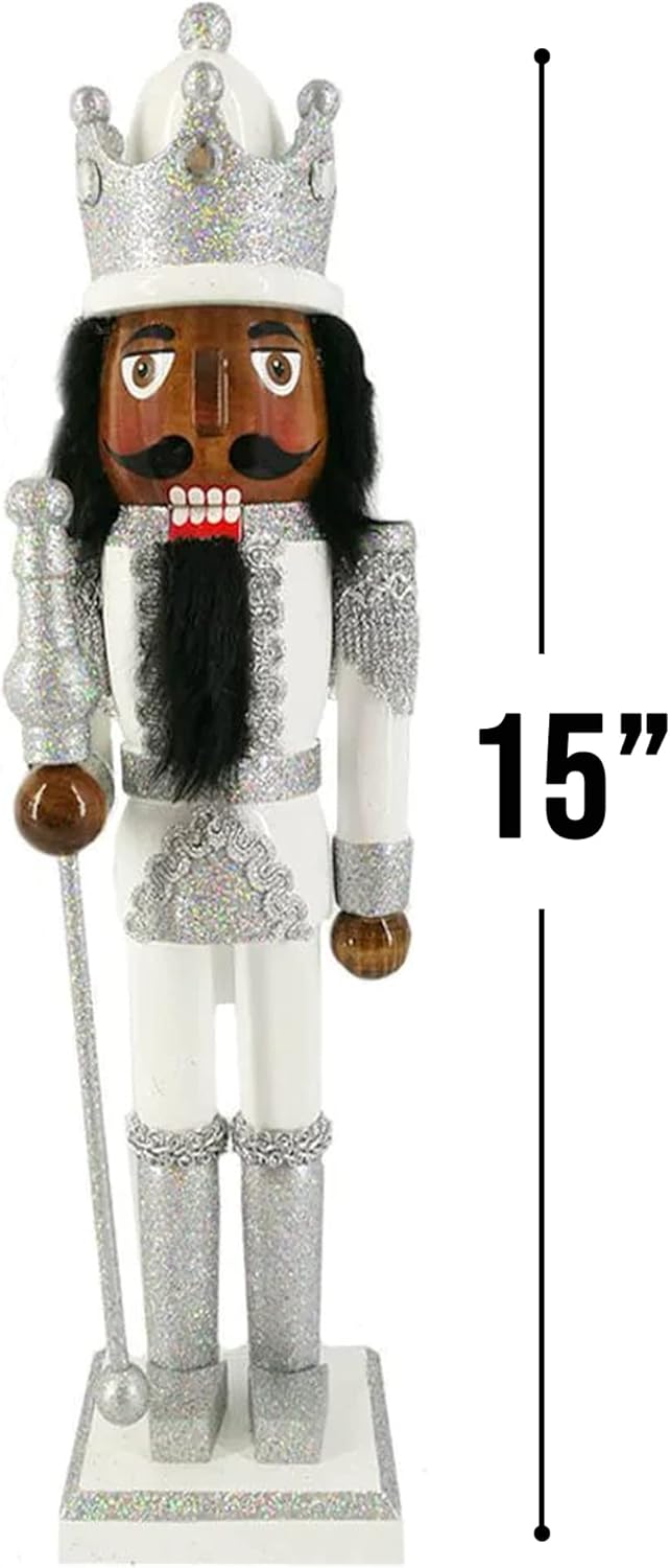 Nutcracker Ballet Gifts, Nutcracker Christmas Ornaments, Wooden Figure Decoration with Rose Gold Glitter Uniform for Holiday Home Decor, 15 Inch, African American Nutcracker King Style 1