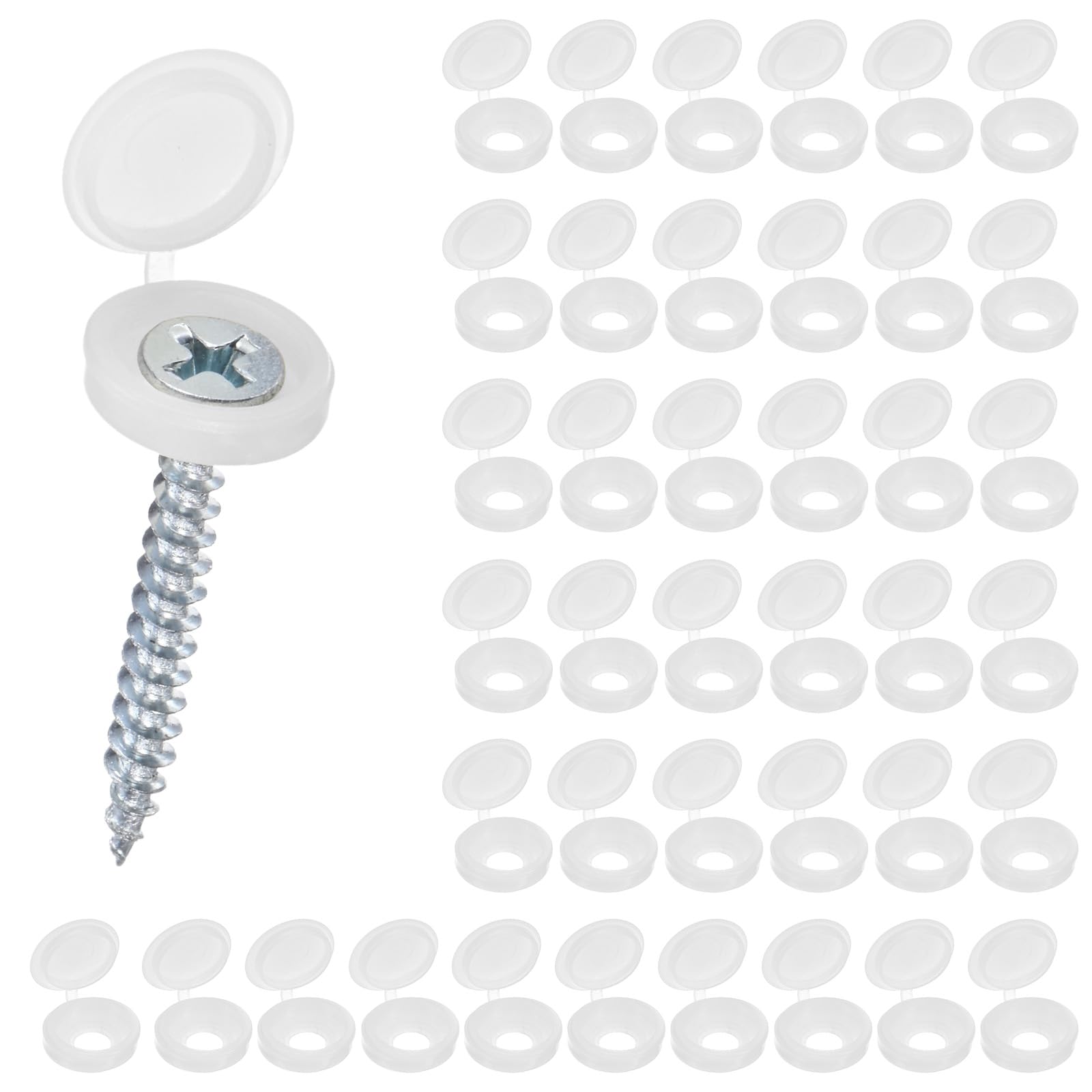M METERXITY 200-Pack Plastic Hinged Screw Cover Caps, 5mm Shutter Screws with Caps, Fold Snap Washer Covers