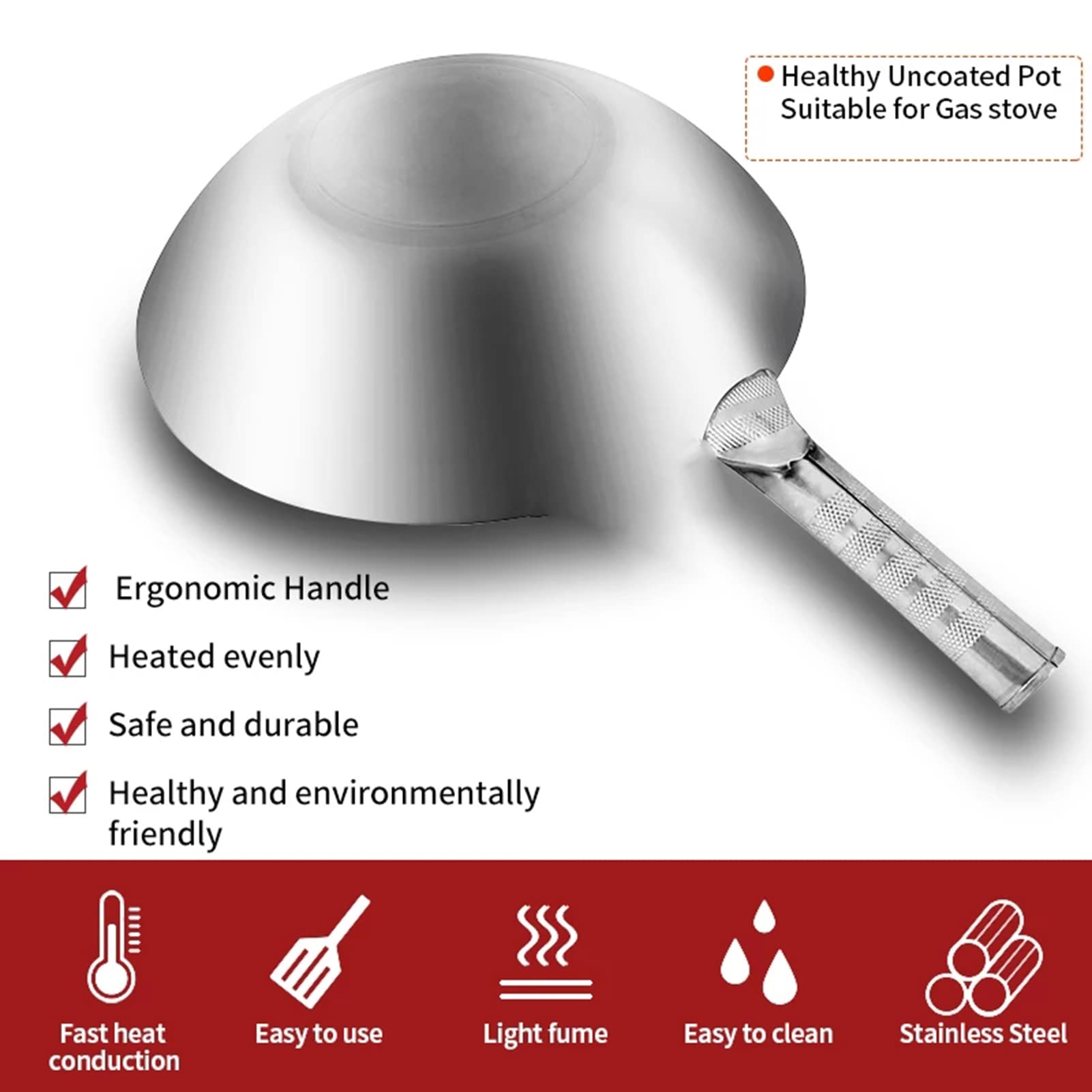 Antihaft Topf Pfanne, Kratzfester und Mehrzweck Wok, Einfach Zu Verwenden Wokpfanne für Alle Herdarten Inkl. Induktion, Edelstahl, Glas (32cm)