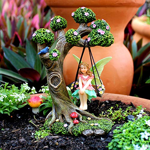 Pretmanns Fairy Garden Accessories – Fairy Garden Fairies - Fairy Garden Kit, With Garden Fairies – Cute Garden Fairy Miniatures & Fairy Tree Swing With Puppy – 4 Piece Fairy Set #TOP4