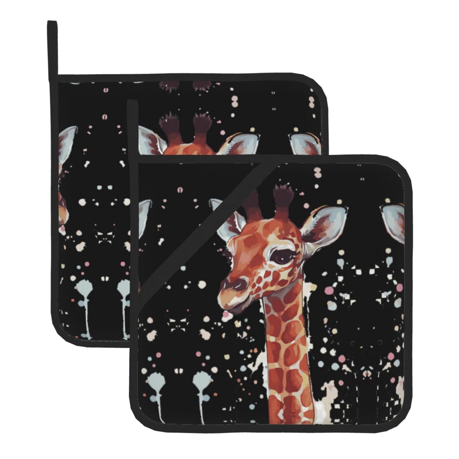WHJSSF Stylish Animal Giraffe Prints Square Pot Holders - Heat Resistant Kitchen Trivets 2-Pack - Waterproof Covers for Hot Dishes, Oven & Grill with Hanging Loop