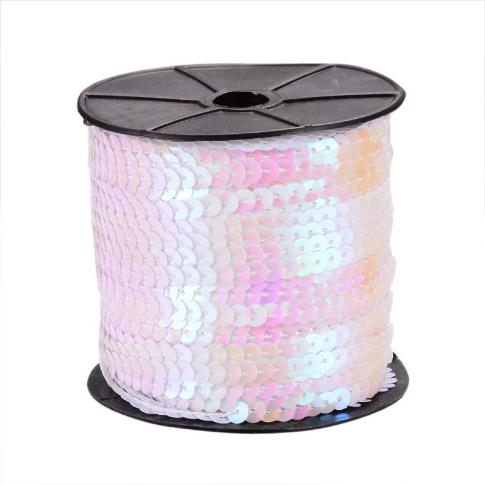 Stiesy 100 Yards AB Colour White Sequin Beads Strip 6mm Flat Round Mermaid Scales Sequin Beaded Paillette Trim String Roll for Jewellry Making Ribbon Sewing Costumes Ornament