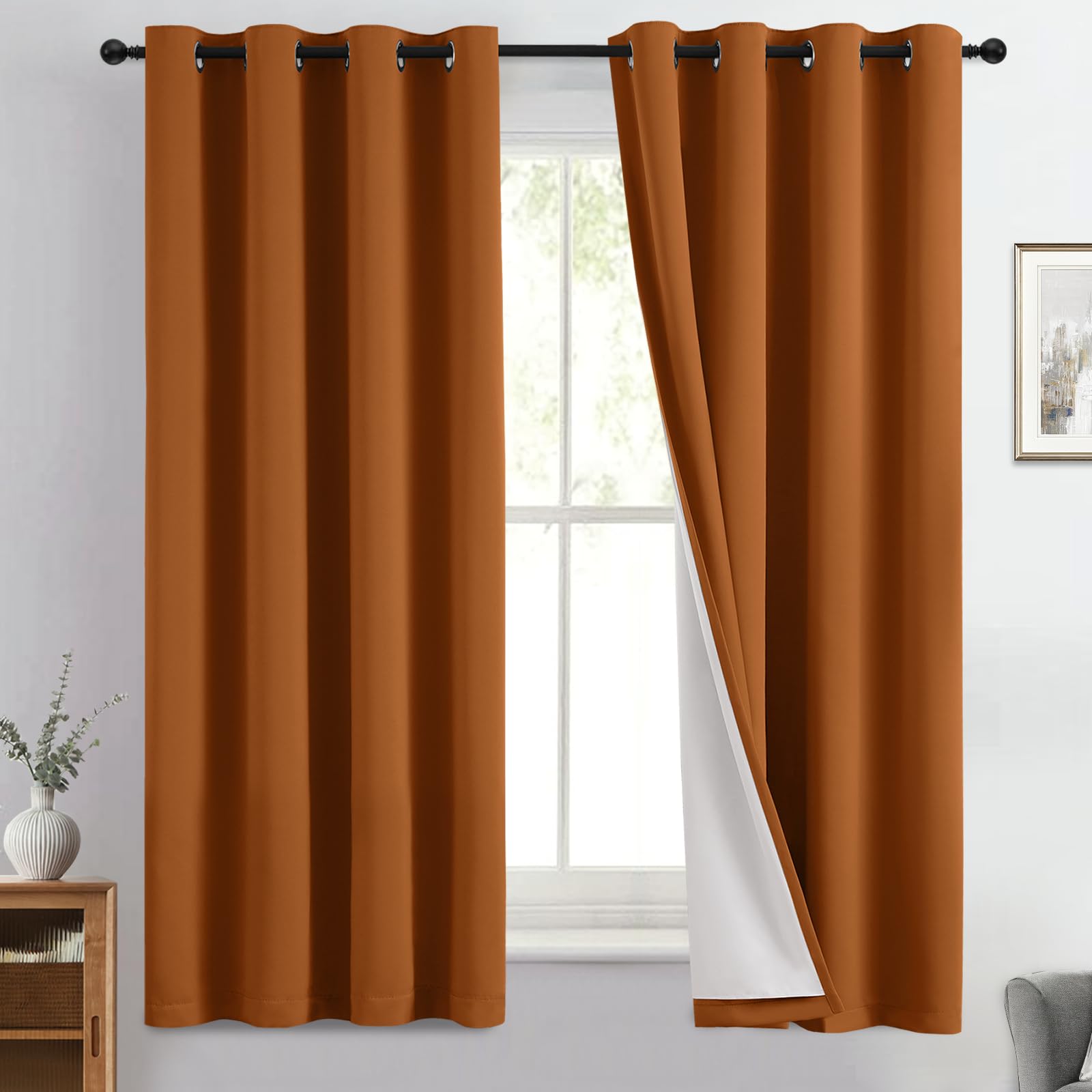 Yakamok Burnt Orange 100% Blackout Curtains 63 Inches Long 50" Wide 2 PCS โ image 1