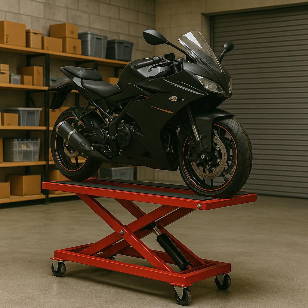 Elevador de Motos 450 kg – Plataforma Hidráulica 11 a 40 cm – Soporte Moto Taller con Sistema de Bloqueo – Base Antideslizante para Reparación y Mantenimiento