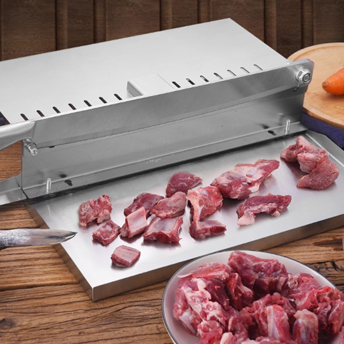 Trancheuse à Viande Manuelle en Acier Inoxydable Outil Polyvalent pour Côtes Poulet et Poisson Coupe-Viande Réglable pour Usage Domestique Découpe Viande Légumes