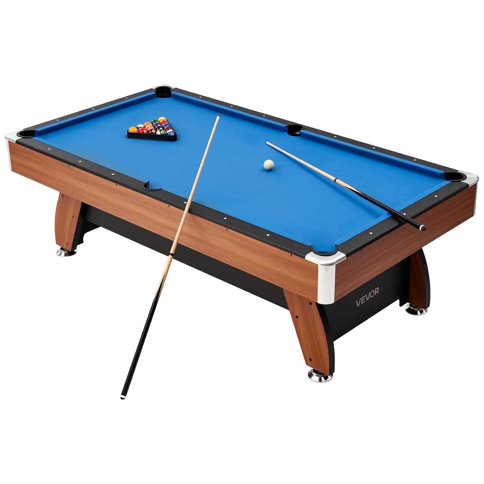 VEVOR Billardtisch 244 cm mit Holzoberfläche, moderner Spieltisch mit verstellbaren Füßen, komplettes Set inkl. Bällen/Queues/Ständer/Kreide/Bürste, für Spielzimmer Freizeiträume Blau